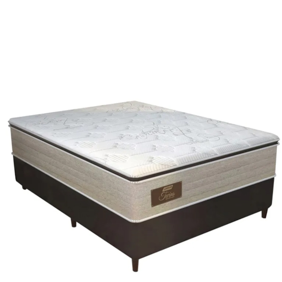 Cama Box Queen Universal Convencional Suede Liso + Colchão Molas Ensacadas Twins - Gazin 158cm