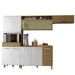 Cozinha Compacta Poliman Viena com Balcao 1,20m Viena - Carvalho / Branco