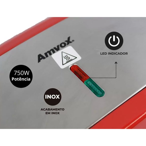Sanduicheira E Grill Amvox AMS 500, 220V -Red/Inox - Casa e Companhia